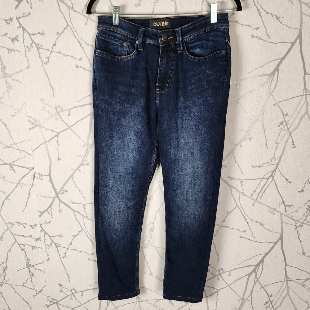 DUER Dark Wash Mid Rise L2X Slim Fit Performance Jeans *hemmed*